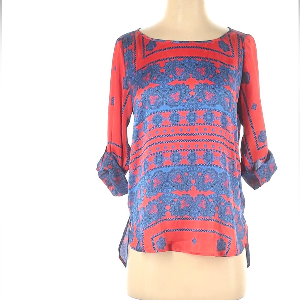 Zara Silky Polyester Printed Geometric
314 Sleeve Shirt Blouse XS Small Blue
Red